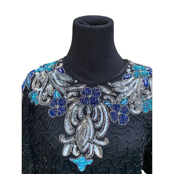 Vintage 80s Scala Party Glam Beaded Evening Holiday Top Small - Picture 6 of 6